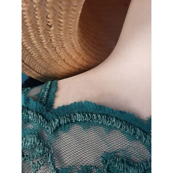 Women's vintage 1980s emerald green lace midi dress cocktail formal size small - Picture 4 of 6